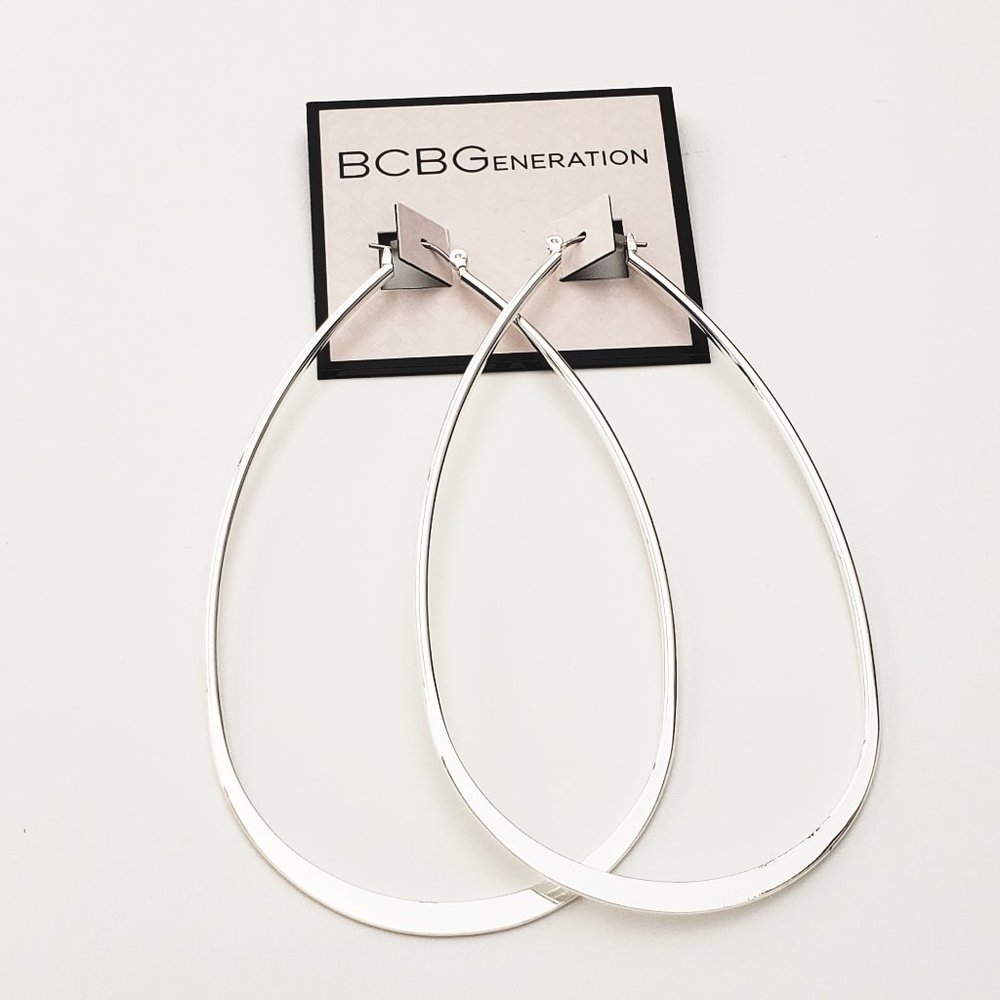 BCBGeneration 4" Large Big Oval Teardrop Hoop Earrings NWT